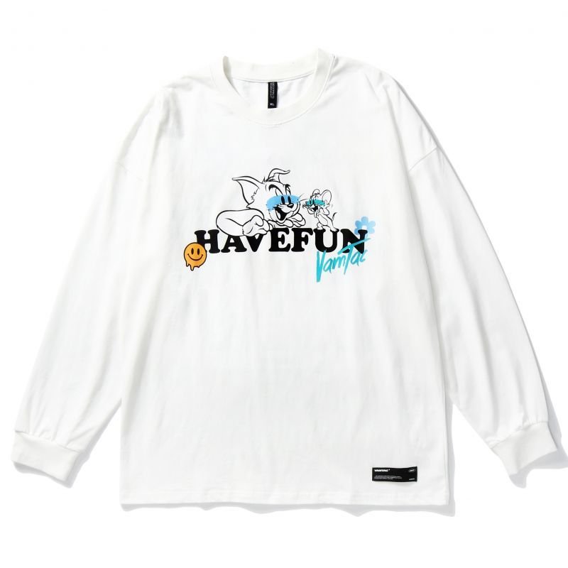 画像4: Men's Unisex letter Tom & Jerry printing long-sleeved T-shirt loose oversize pullover sweater   ユニセックス 男女兼用レタートム＆ジェリーオーバーサイズ長袖Tシャツ (4)