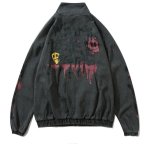 画像2:  graffiti irregular printing loose  denim jacket men and women loose denim jacket 　トム＆ジェリーペイントオーバーサイズデニムジップアップジャケットユニセッ クス男女兼用コート (2)