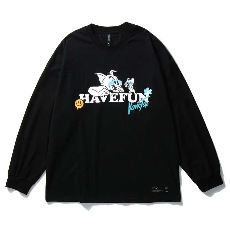 画像3: Men's Unisex letter Tom & Jerry printing long-sleeved T-shirt loose oversize pullover sweater   ユニセックス 男女兼用レタートム＆ジェリーオーバーサイズ長袖Tシャツ (3)