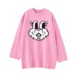 画像4: Women's cute pink rabbit head round neck loose sweater knit  ピンクラビット編み込み裾スリットプルオーバーラウンドネックルーズセーターニット (4)