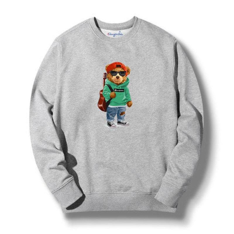 画像2: cartoon bear Over Size pullover オーバーサイズ ユニセックス 男女兼用ギターベアートレーナ (2)