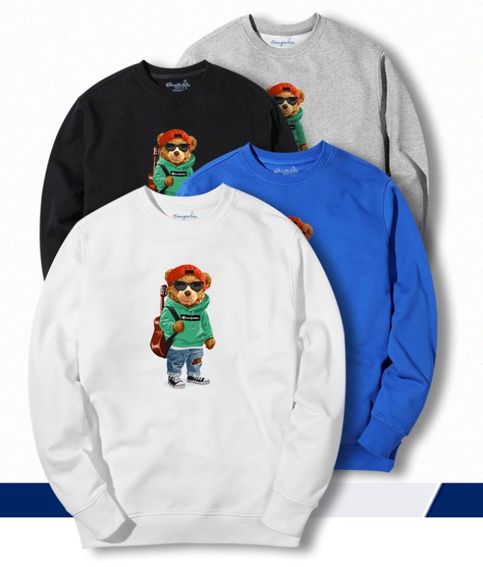 画像9: cartoon bear Over Size pullover オーバーサイズ ユニセックス 男女兼用ギターベアートレーナ (9)