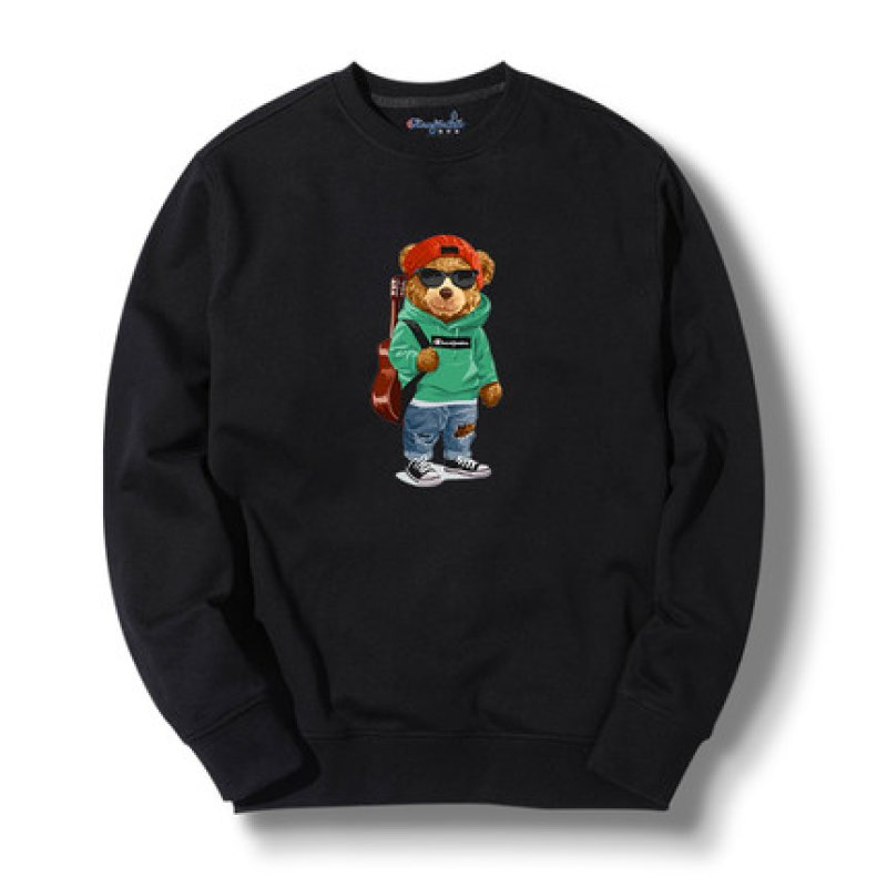 画像1: cartoon bear Over Size pullover オーバーサイズ ユニセックス 男女兼用ギターベアートレーナ (1)