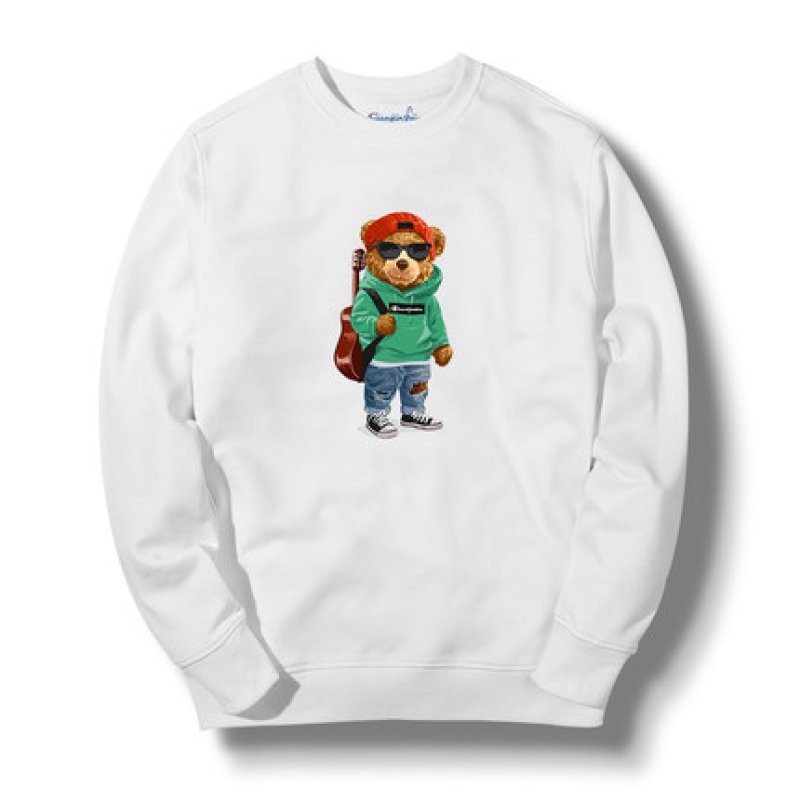 画像3: cartoon bear Over Size pullover オーバーサイズ ユニセックス 男女兼用ギターベアートレーナ (3)