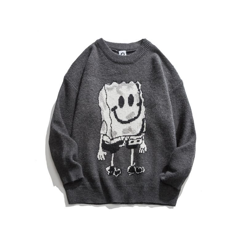 画像5:  men's and women's SpongeBob print casual crew neck sweater 　 オーバーサイズ ユニセックス 男女兼用スポンジボブプリントカジュアルクルーネックセーター (5)