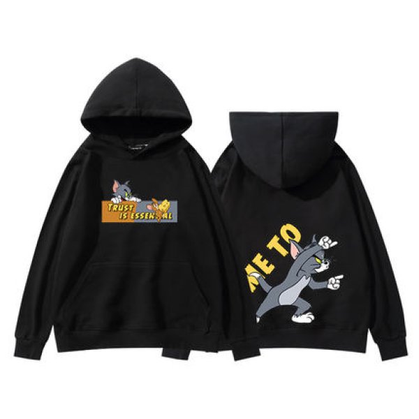 画像1: Tom and Jerry ME TO  ONLY YOU hoodie  ペアやファミリーで トム＆ジェリー ロゴ入り オーバーサイズ スウェット パーカーユニセックス 男女兼用 幅広いサイズ (1)