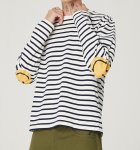 画像3: arm smiley print retro style striped long-sleeved t-shirt Round Neck Pullover  アームスマイリープリントストライプ長袖Tシャツプルオーバー オーバーサイズ ユニセックス 男女兼用 (3)