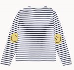 画像1: arm smiley print retro style striped long-sleeved t-shirt Round Neck Pullover  アームスマイリープリントストライプ長袖Tシャツプルオーバー オーバーサイズ ユニセックス 男女兼用 (1)