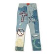 画像1: Men's Cut Patch Embroidered Patch Jeans Trousers 　メンズ カット刺繍パッチジーンズパンツ男女兼用 (1)