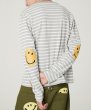 画像7: arm smiley print retro style striped long-sleeved t-shirt Round Neck Pullover  アームスマイリープリントストライプ長袖Tシャツプルオーバー オーバーサイズ ユニセックス 男女兼用 (7)