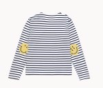 画像8: arm smiley print retro style striped long-sleeved t-shirt Round Neck Pullover  アームスマイリープリントストライプ長袖Tシャツプルオーバー オーバーサイズ ユニセックス 男女兼用 (8)
