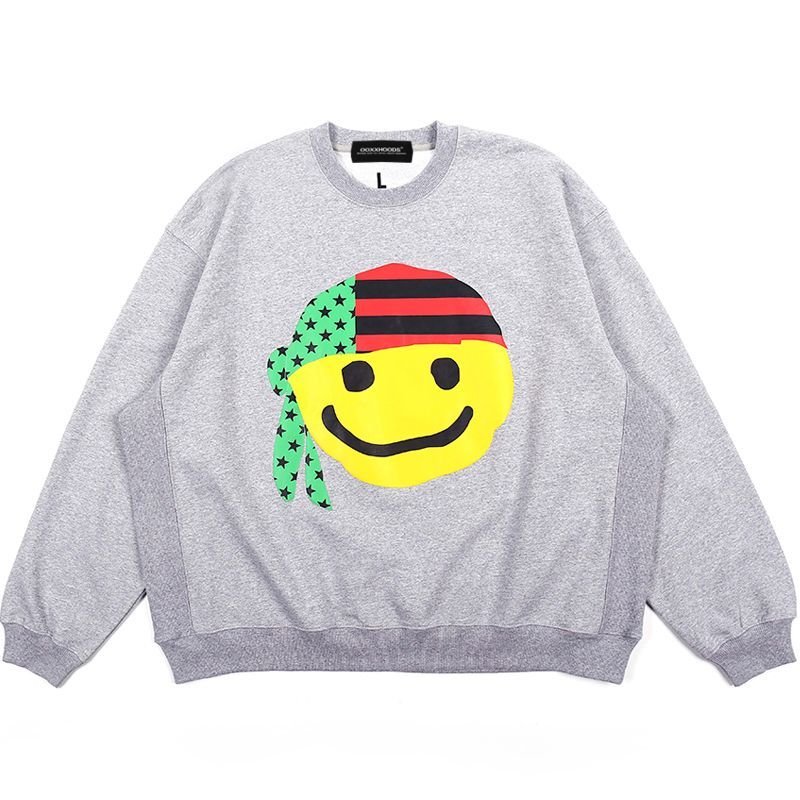 画像4: turban smiley face long-sleeved t-shirt Round Neck Pullover  ターバンスマイリーフェイス長袖スウェットプルオーバートレーナー  ユニセックス 男女兼用 (4)