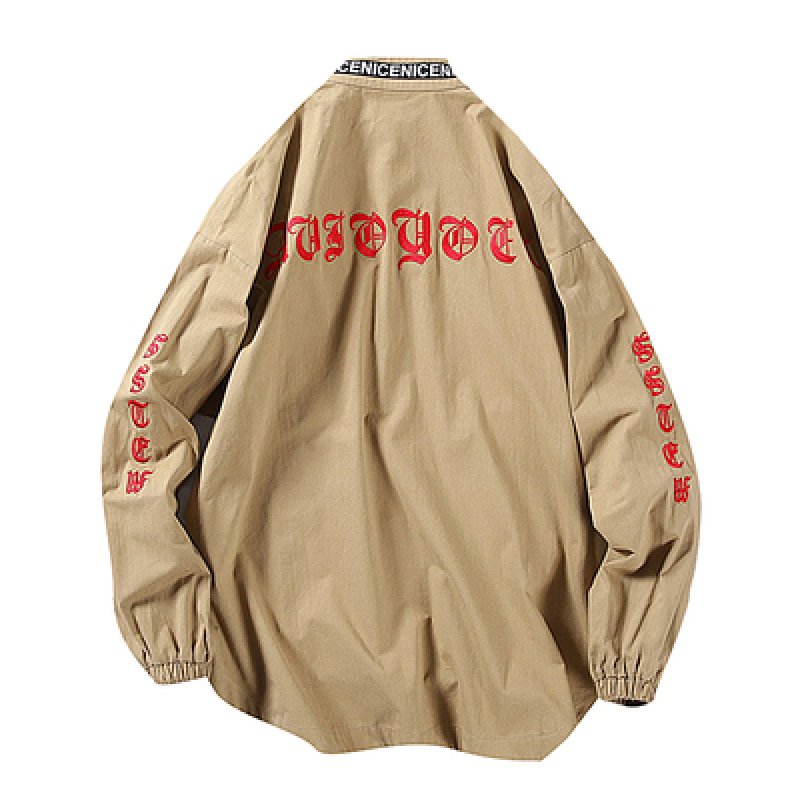 画像3: Cotton Over sized Gothic Print Jacket Coat メンズ コットンツイル スタンドカラー ジャケット シャツ型 Gジャン コート  ウィンド ブレーカー ウインドブレーカー  (3)