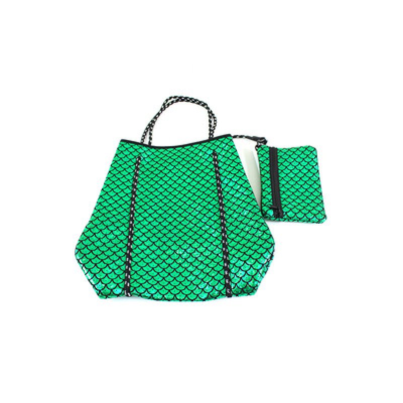 画像3: Wetsuit Metallic Neoprene custom punching diving material fashionable shoulder bag ウェットスーツ ネオプレン生地 メタリック ダイビング トートショルダー軽量バッグ (3)