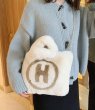 画像9: Woman’s imitation Rex rabbit fur  H handbag  Hロゴ Hマークファートートショルダーバッグ (9)