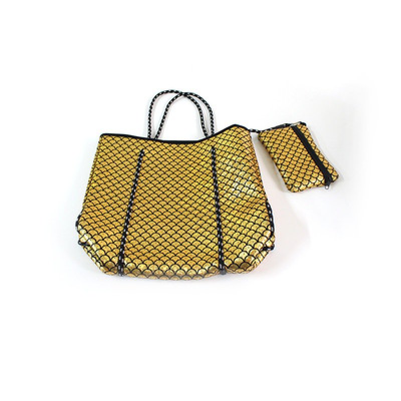 画像2: Wetsuit Metallic Neoprene custom punching diving material fashionable shoulder bag ウェットスーツ ネオプレン生地 メタリック ダイビング トートショルダー軽量バッグ (2)