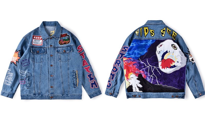 画像2: New Men's Travis Scott Astrowrld Jacket Washed Embroidered Denim All-match Jacket G Jean Jacket men and women メンズ ユニセックス 男女兼用ウォッシュ刺繍デニム デニムGジャン ジャケット (2)