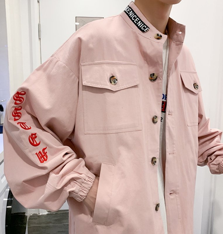 画像5: Cotton Over sized Gothic Print Jacket Coat メンズ コットンツイル スタンドカラー ジャケット シャツ型 Gジャン コート  ウィンド ブレーカー ウインドブレーカー  (5)