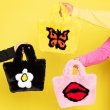 画像5: Woman’s imitation Rex rabbit fur Flower & butterfly & lip pattern tote shoulder handbag  　フラワー＆バタフライ＆リップ柄ファートートショルダーバッグ (5)