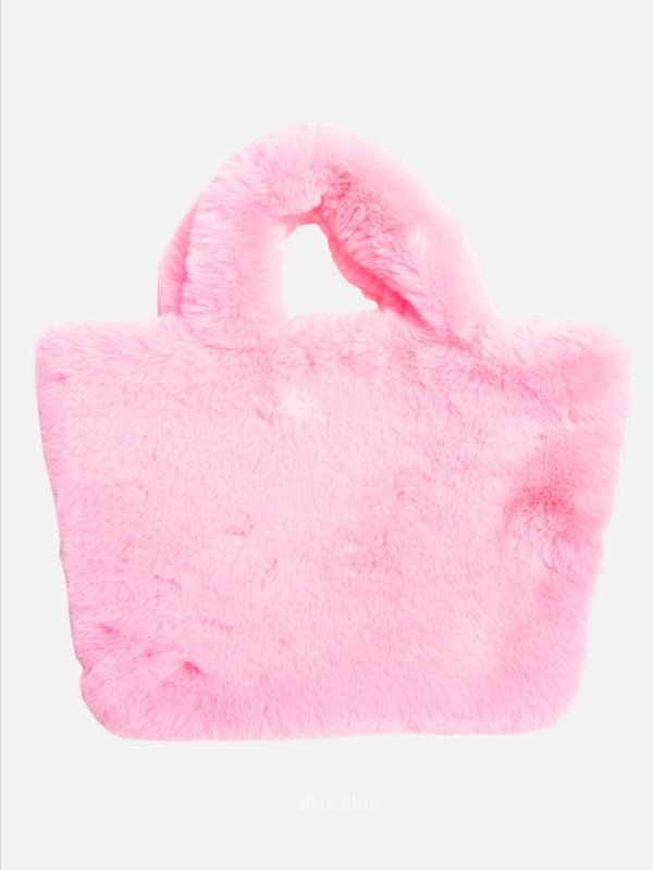 画像14: Woman’s imitation Rex rabbit fur Flower & butterfly & lip pattern tote shoulder handbag   フラワー&バタフライ&リップ柄ファートートショルダーバッグ (14)