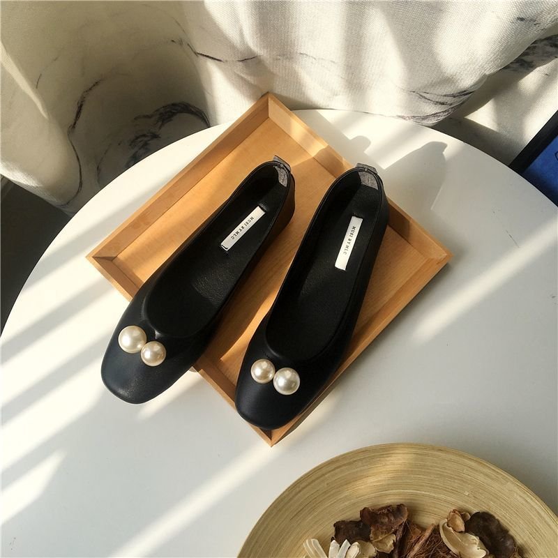 画像5: women's Square toe shallow mouth pearl  flat pumps shoes　パール付きフラットパンプス (5)