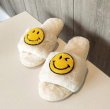 画像8: Women smiley face plush soft bottom flip flops flat  sandals  slippers フラットスマイルもこもこファーサンダル スリッパ (8)