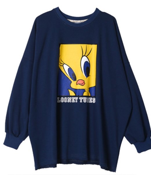 画像1: Tweety Oversized loose long sleeve pullover sweat shirt hoodie Looney Tunes トゥイーティー オーバーサイズ プリントプルオーバ ートレーナー パーカー ルーニー・テューンズ (1)