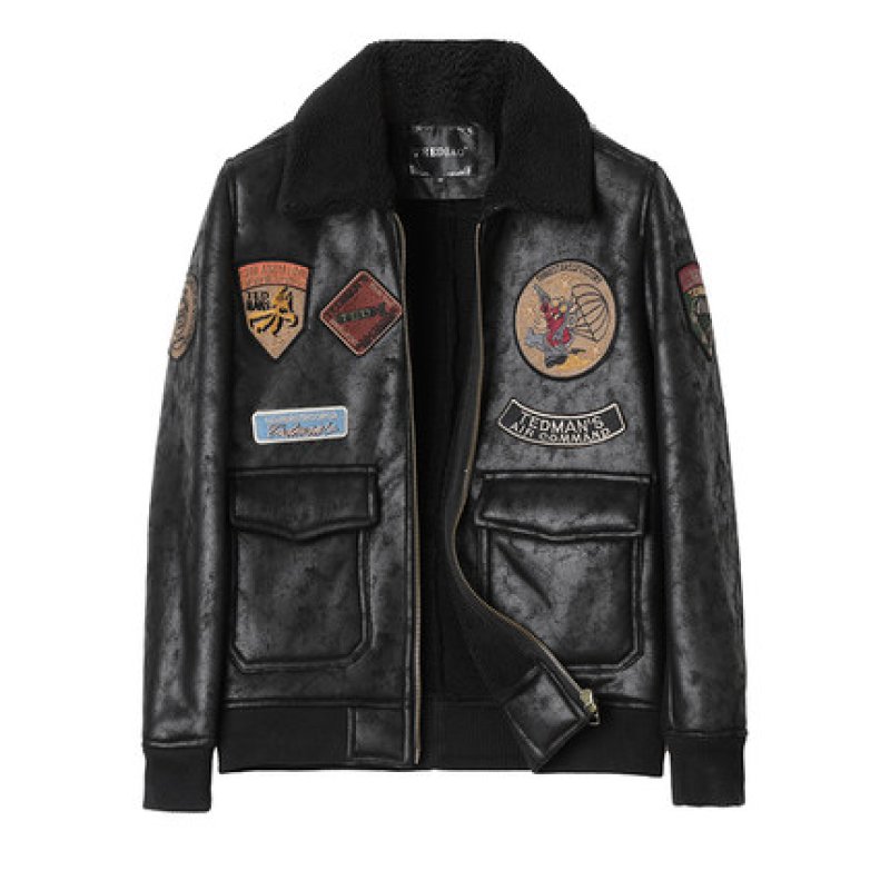 画像2: lamb fur Bomber  leather jacket Blouson  ラムファー付きレザージャンパー  MA-1 ボンバー ジャケット ブルゾン (2)