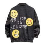 画像1: graffiti smiley face denim jacket  Blouson  　デニムスマイルフェイスGジャン ジャケット ブルゾン 男女兼用 (1)