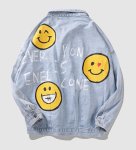 画像2: graffiti smiley face denim jacket  Blouson  　デニムスマイルフェイスGジャン ジャケット ブルゾン 男女兼用 (2)