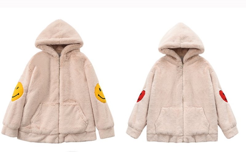 画像2: Faux fur hoody with smile  スマイル付きフェイクファーフーディ パーカー (2)
