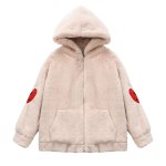 画像1: Faux fur hoody with smile 　スマイル付きフェイクファーフーディ　パーカー (1)