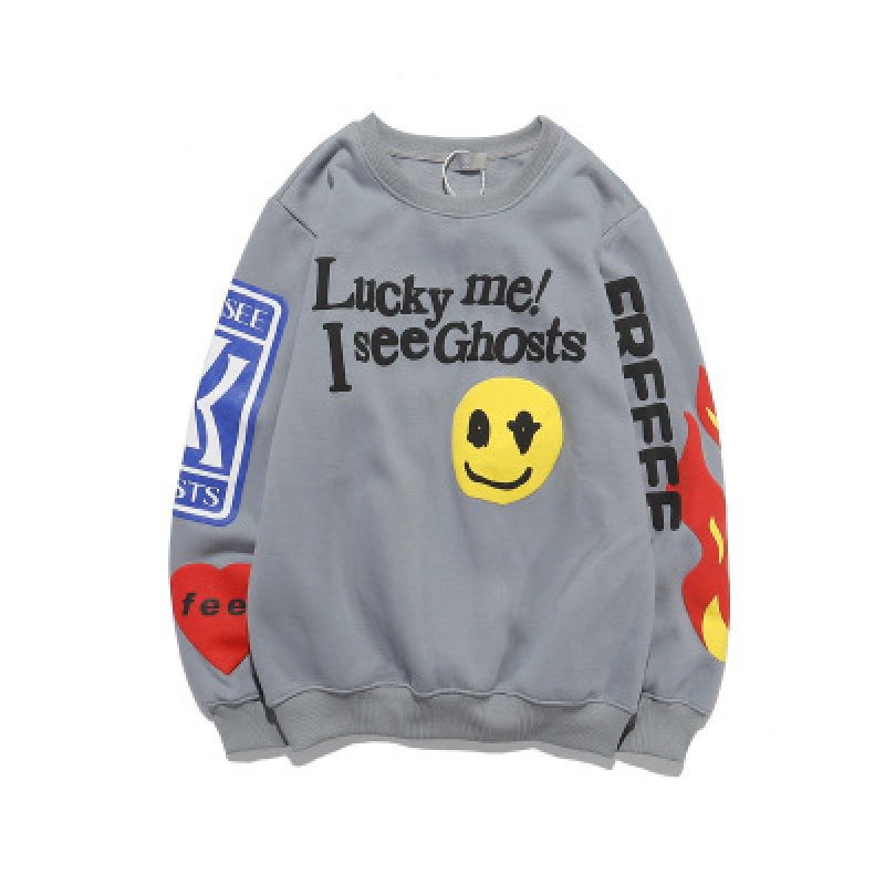 画像2: NAGRI Lucky me! I see Ghosts Print Kanye West Hip Hop Cotton Smile Smiley Sweatshirt  ラッキーミー ヒップホップスウェット コットンプルオーバートレーナー ユニセックス男女兼用  (2)
