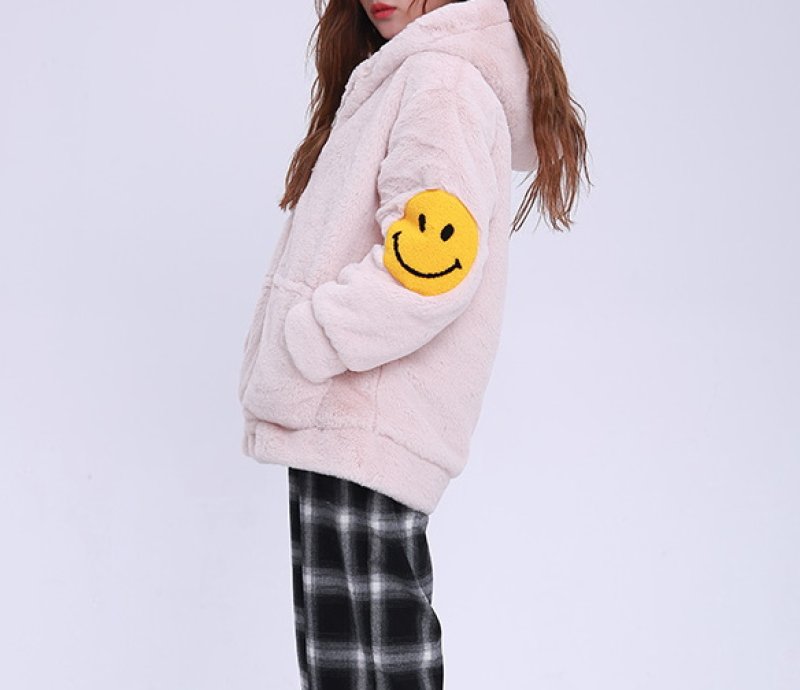 画像5: Faux fur hoody with smile  スマイル付きフェイクファーフーディ パーカー (5)