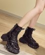画像5:  women's  Lace-up chunky sole Middle boots   ミドル 丈チャンキーソールレースアップブーツレザーブーツ　マーティンブーツ  (5)