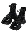 画像1:  women's  Lace-up chunky sole Middle boots   ミドル 丈チャンキーソールレースアップブーツレザーブーツ　マーティンブーツ  (1)