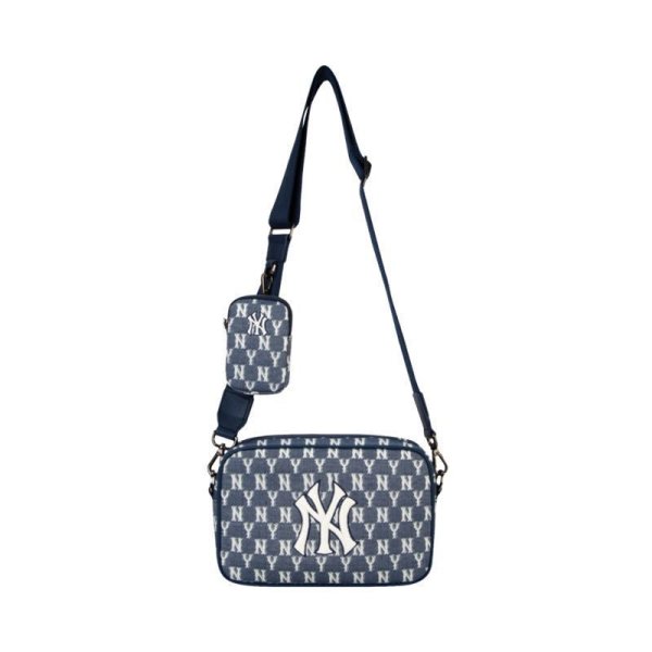 画像4: men and NY embroidery Blue Jacquard monogram Messenger bag shoulder bag bag 　ユニセックス NYニューヨークヤンキース ジャガード モノグラム 斜め掛け用ショルダーバック　ポシェット　ウエストポーチバック (4)