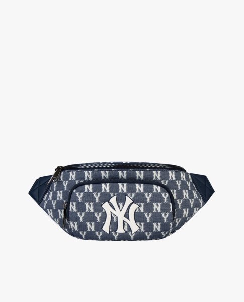 画像2: men and NY embroidery Blue Jacquard monogram Messenger bag shoulder bag bag 　ユニセックス NYニューヨークヤンキース ジャガード モノグラム 斜め掛け用ショルダーバック　ポシェット　ウエストポーチバック (2)
