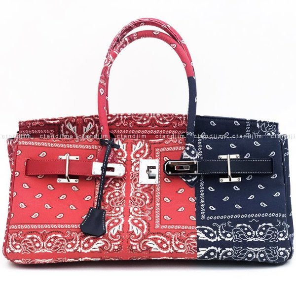 画像1: Paisley trendy ancient cloth handmade large-capacity handbag Birkin style tote bag Messenger bag  　ユニセックス ペイズリーツートンカラー柄  バンダナ柄 キャンバストートショルダーバック　 (1)