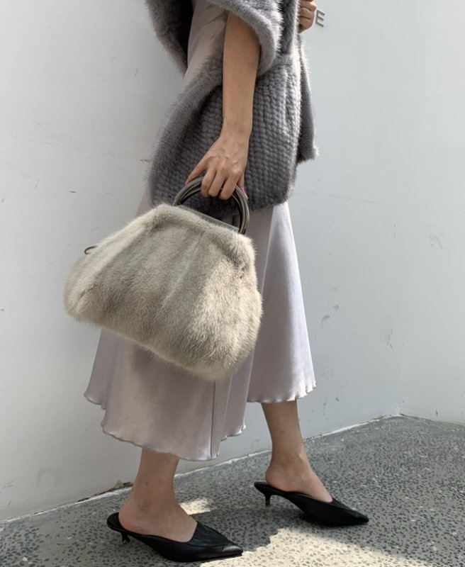 画像6: Real mink fur tote bag リアルミンクファー半月ハンドルトートバック (6)