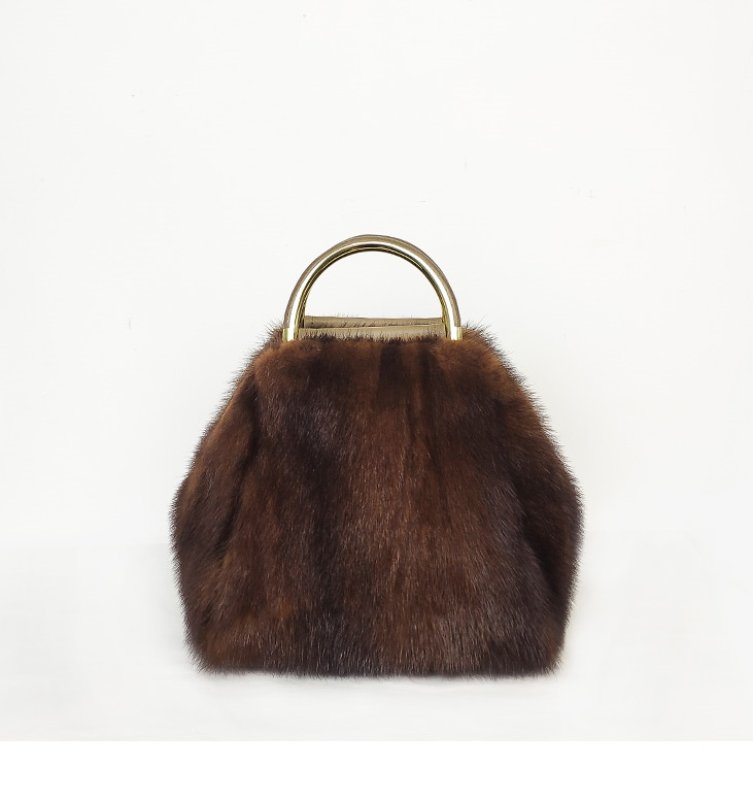 画像10: Real mink fur tote bag リアルミンクファー半月ハンドルトートバック (10)