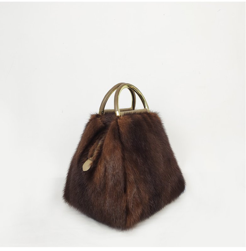 画像11: Real mink fur tote bag リアルミンクファー半月ハンドルトートバック (11)