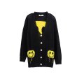 画像1: Smile braided V-neck long length cardigan Oversize Knit cardigan　スマイル編み込みVネックロング丈カーディガン オーバーサイズ ニット  (1)