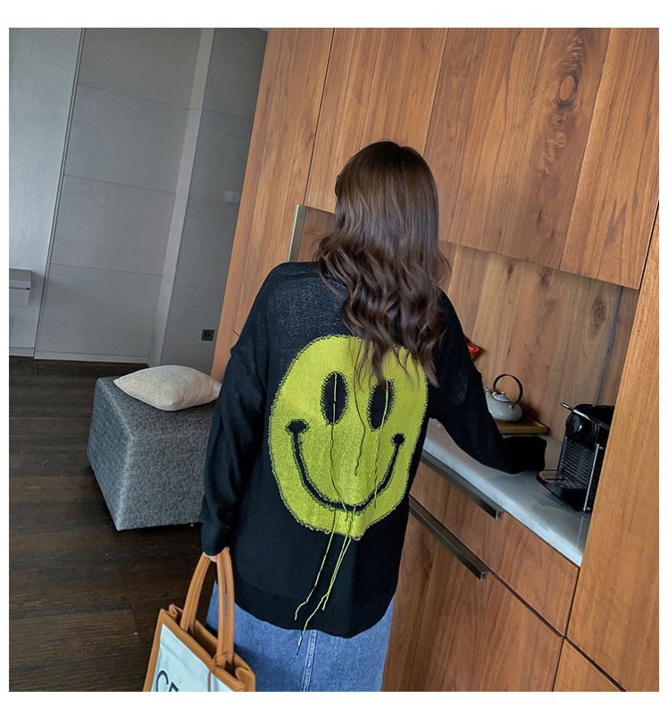 画像4: Smile braided V-neck long length cardigan Oversize Knit cardigan スマイル編み込みVネックロング丈カーディガン オーバーサイズ ニット  (4)