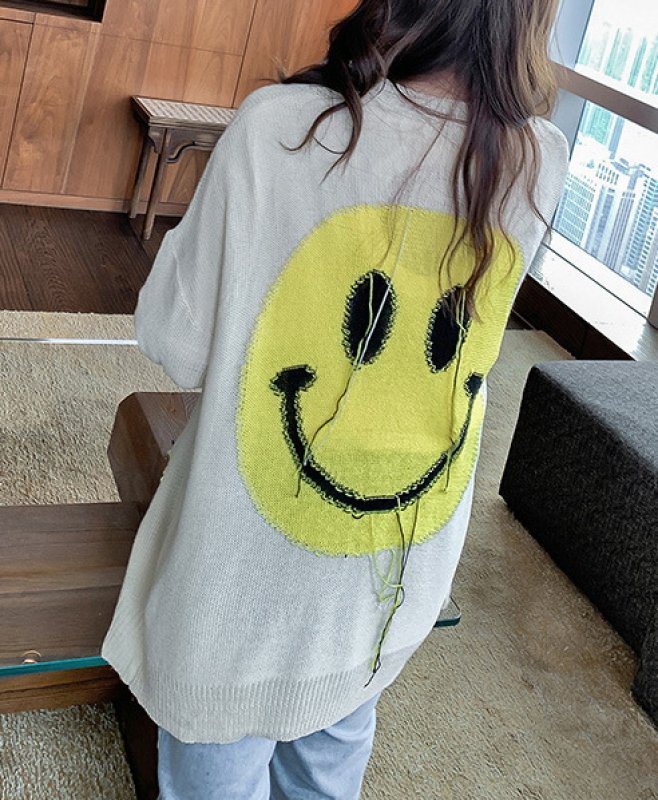 画像5: Smile braided V-neck long length cardigan Oversize Knit cardigan スマイル編み込みVネックロング丈カーディガン オーバーサイズ ニット  (5)