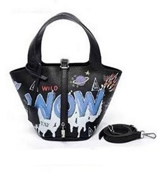 画像1: New Woman’s graffiti Space tiger pattern handbag basket tote bag portable bucket bag　スペース＆タイガーグラフィックプリントバケットバッグトート ハンドバック　 (1)