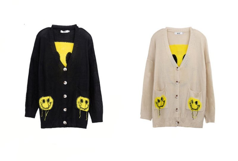 画像3: Smile braided V-neck long length cardigan Oversize Knit cardigan スマイル編み込みVネックロング丈カーディガン オーバーサイズ ニット  (3)