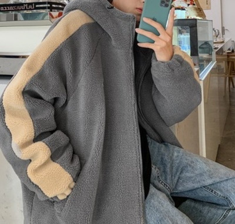 画像4:  lamb wool oversize loose jacket blouson Men's and Women's  オーバーサイズフリース ジャケット ブルゾンユニセックス 男女兼用  (4)