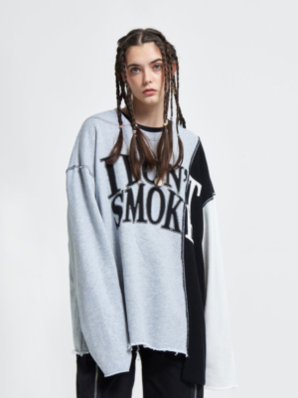 画像3: DONSMOKE I Don’t Smoke Dont Smoke Print 2tone Long Sleeve Sweat Pullover Tee アイ ドント スモーク ドンスモーク ロゴプリント ロングスリーブ スウェットプルオーバー トレーナーTシャツ ユニセックス 男女兼用 (3)