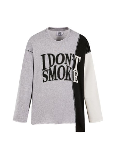 画像1: DONSMOKE I Don’t Smoke Dont Smoke Print 2tone Long Sleeve Sweat Pullover Tee アイ ドント スモーク ドンスモーク ロゴプリント ロングスリーブ スウェットプルオーバー トレーナーTシャツ ユニセックス 男女兼用 (1)